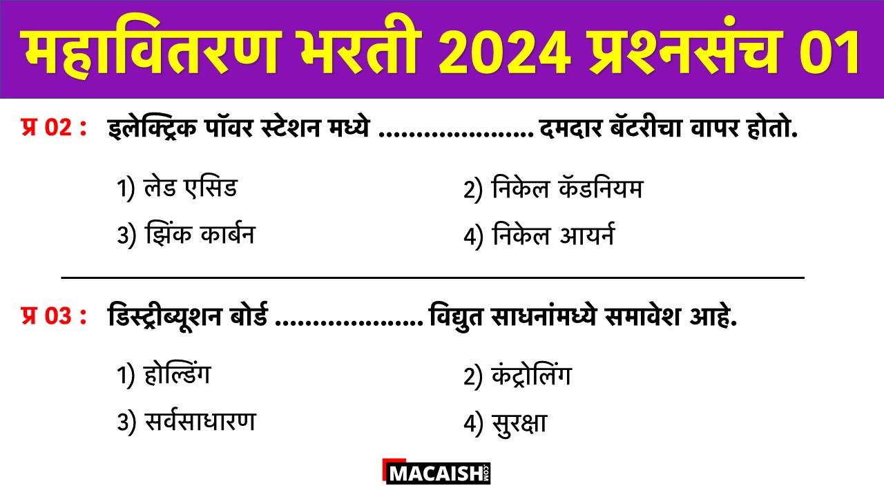 Vidyut Sahayak Bharti 2024 Questions Set 01