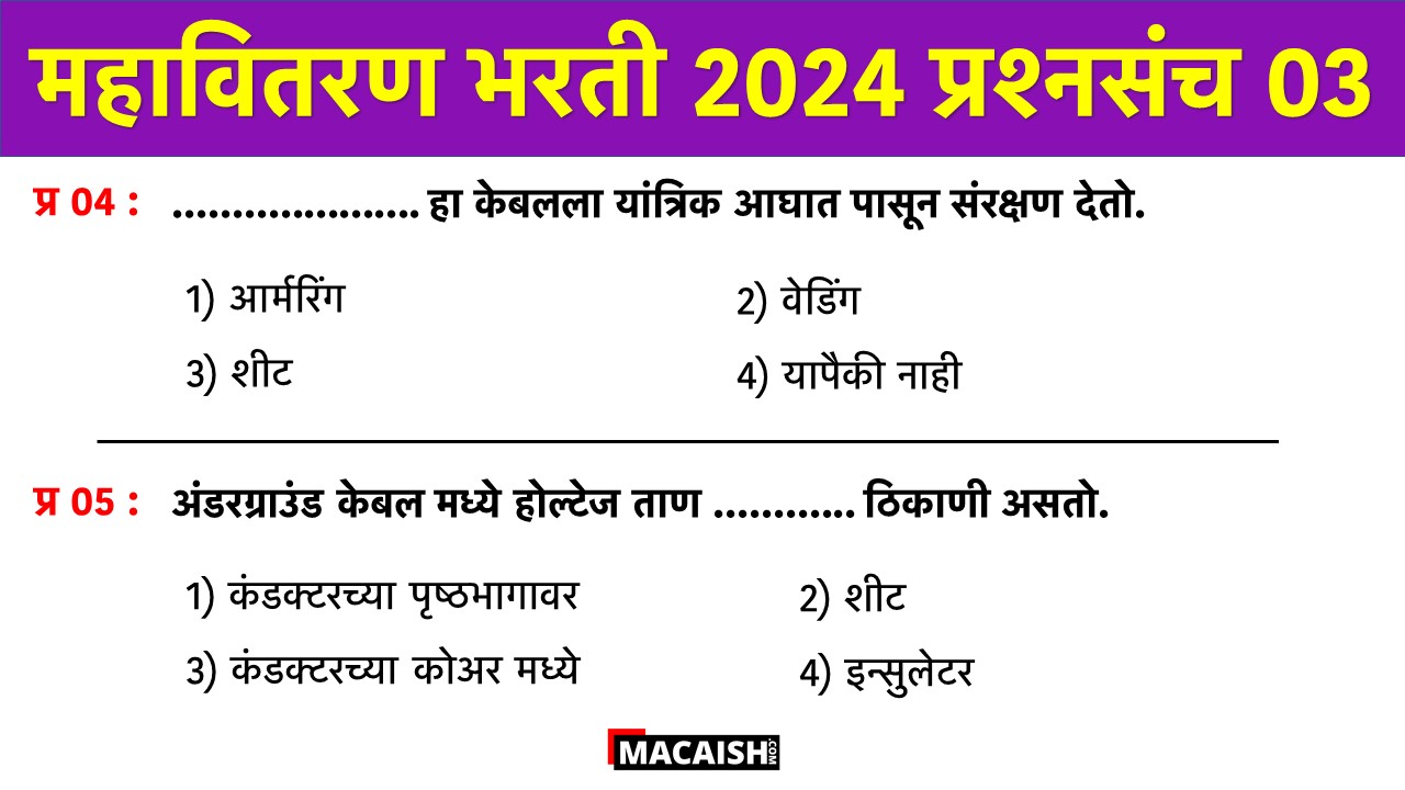 Vidyut Sahayak Bharti 2024 Questions Set 03