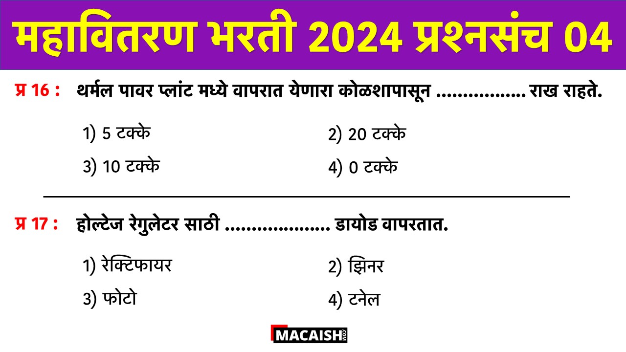 Vidyut Sahayak Bharti 2024 Questions Set 04